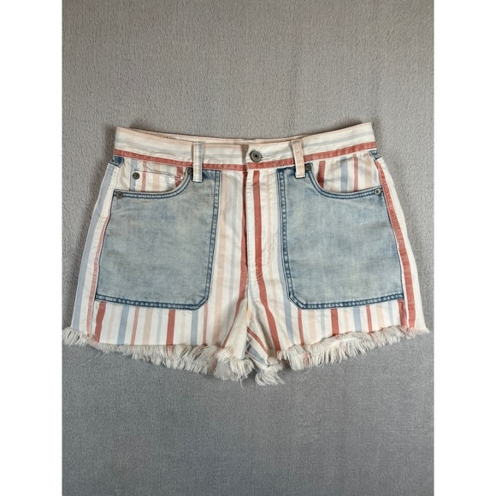 American Eagle Striped Mom‎ Shorts Womens 6 High Rise Raw Hem Colorblock Denim